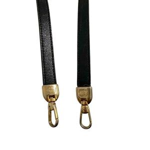 Gucci black leather light gold  logo bag strap